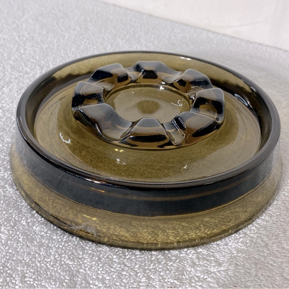 Vintage MCM Smoky Glass Ashtray Trinket Dish Glass Decor